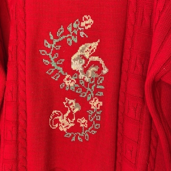 VINTAGE granny needle stitch graphic red knit - Picture 3 of 8